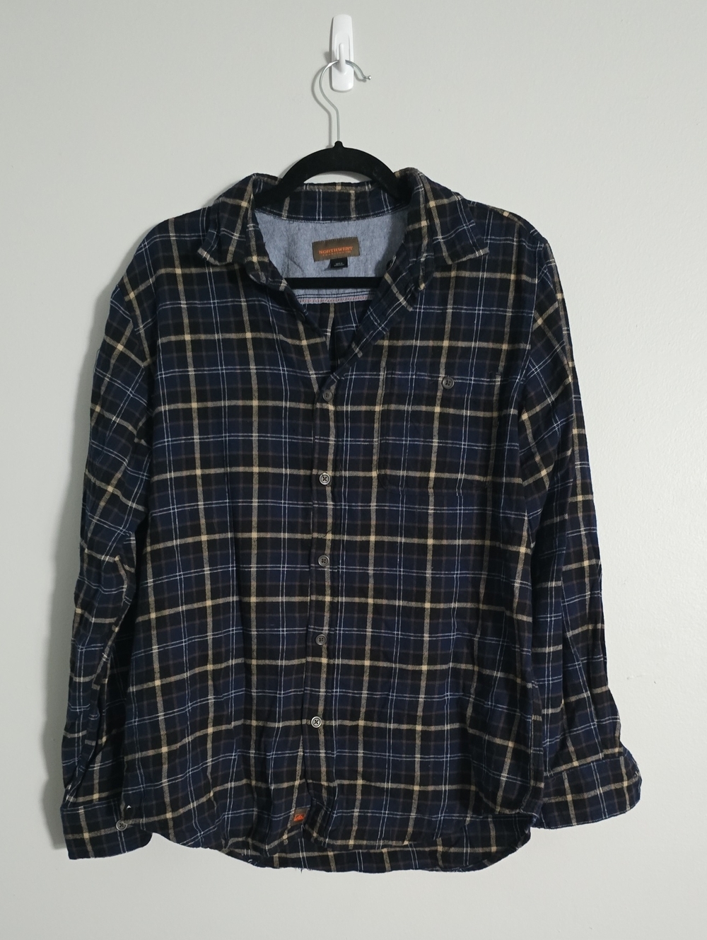 Northwest Territory Navy and Beige Plaid Casual Button-Down Shirt